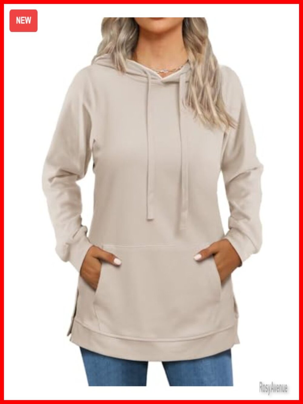 Beimuc Women's Split Hem Drawstring Hoodie Sweatshirt with Pockets